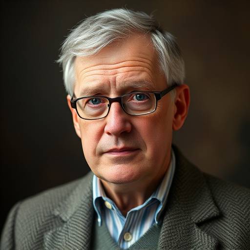 Portrait of Dr. Alistair Finch, a distinguished gentleman with a thoughtful expression, wearing a tweed jacket.